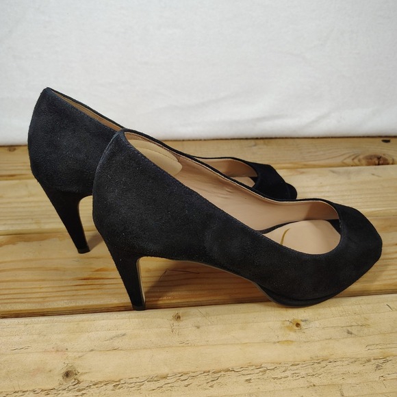 Coal Hann Black Suede Peep Toe Platform Pump Size 7B Patent Accent Heel - Picture 5 of 12